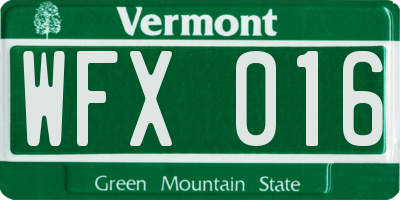 VT license plate WFX016