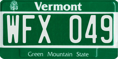 VT license plate WFX049