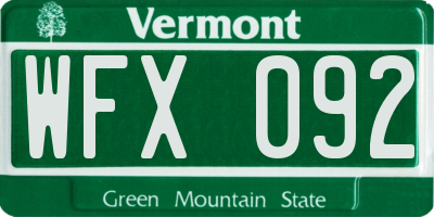 VT license plate WFX092