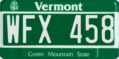 VT license plate WFX458