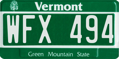 VT license plate WFX494