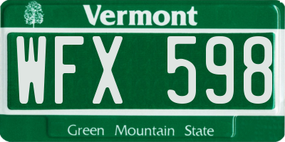 VT license plate WFX598