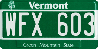 VT license plate WFX603