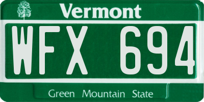 VT license plate WFX694