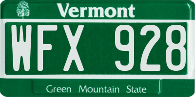 VT license plate WFX928