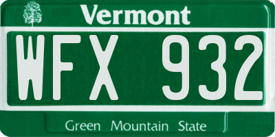 VT license plate WFX932