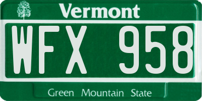 VT license plate WFX958