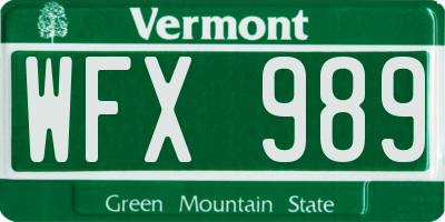 VT license plate WFX989