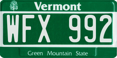 VT license plate WFX992