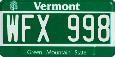VT license plate WFX998