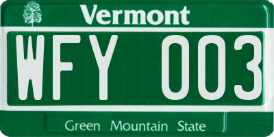 VT license plate WFY003