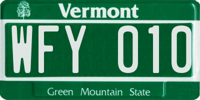 VT license plate WFY010