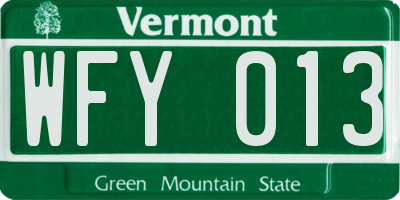 VT license plate WFY013