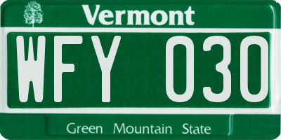 VT license plate WFY030