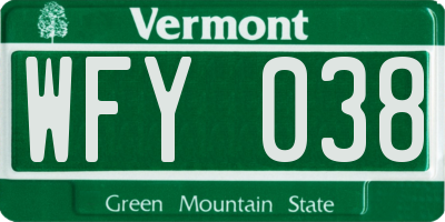 VT license plate WFY038