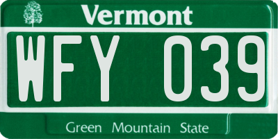 VT license plate WFY039