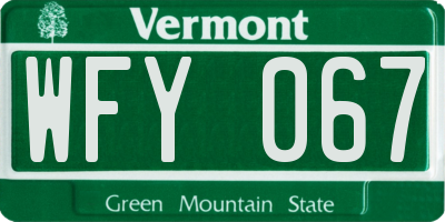 VT license plate WFY067
