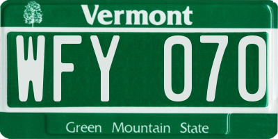 VT license plate WFY070