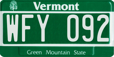 VT license plate WFY092
