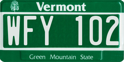 VT license plate WFY102