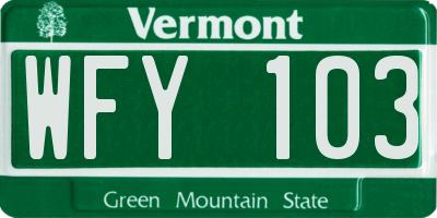 VT license plate WFY103