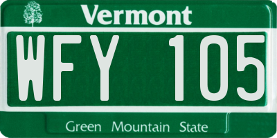 VT license plate WFY105