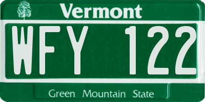VT license plate WFY122