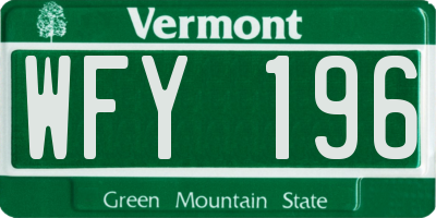 VT license plate WFY196