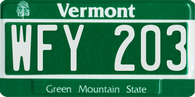 VT license plate WFY203