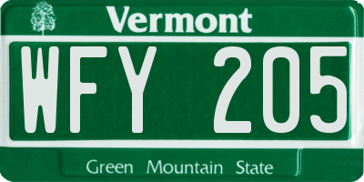 VT license plate WFY205