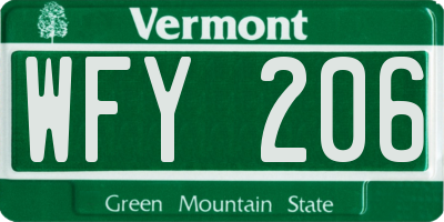 VT license plate WFY206