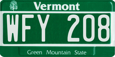 VT license plate WFY208
