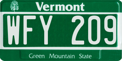 VT license plate WFY209