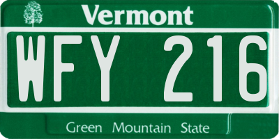 VT license plate WFY216