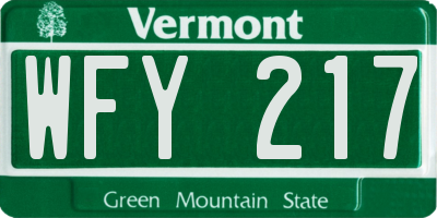 VT license plate WFY217
