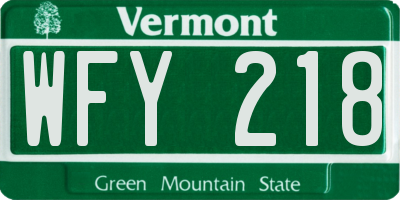VT license plate WFY218