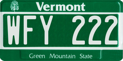 VT license plate WFY222