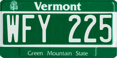 VT license plate WFY225
