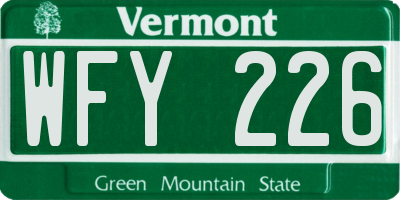 VT license plate WFY226