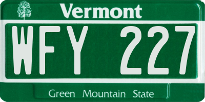 VT license plate WFY227