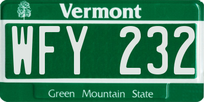 VT license plate WFY232