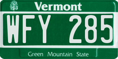 VT license plate WFY285