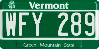 VT license plate WFY289