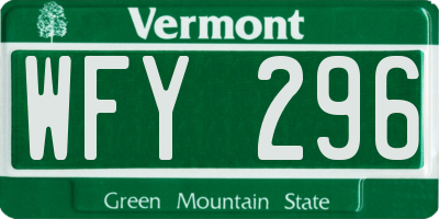 VT license plate WFY296