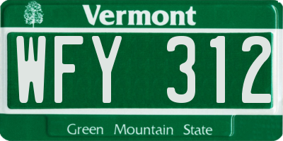 VT license plate WFY312