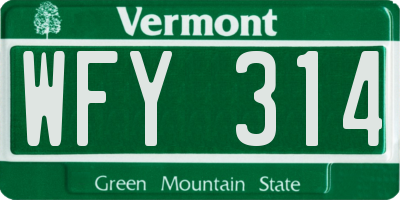 VT license plate WFY314