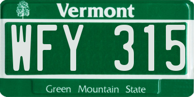 VT license plate WFY315
