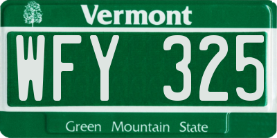 VT license plate WFY325