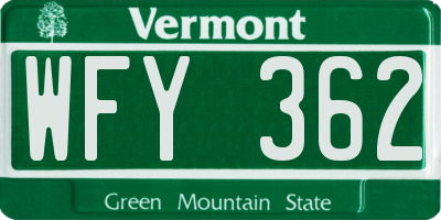 VT license plate WFY362