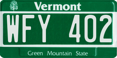VT license plate WFY402